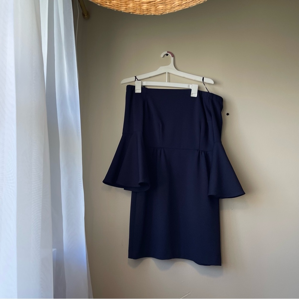 Women’s Size 8 - Navy Blue Textured Off- Shoulder Mini Dress